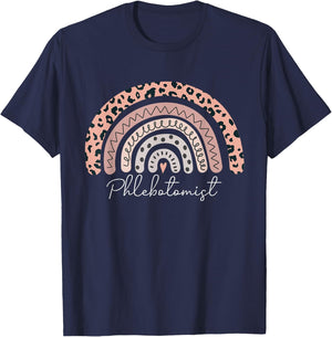 Phlebotomist Rainbow Leopard Phlebotomy Technician Nurse T-Shirt - T-Shirt | Navy