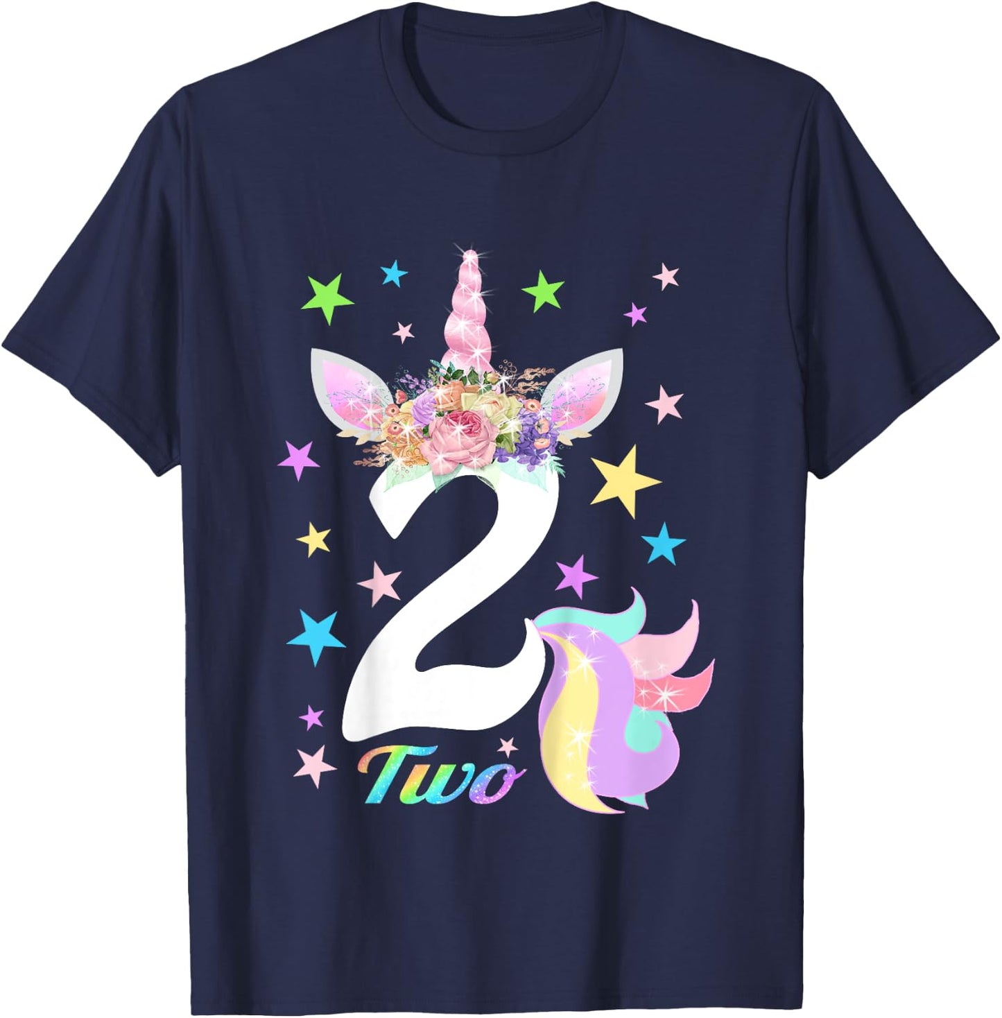 Number 2 (Two) Unicorn 2nd Birthday Shirt for 2 Year Old T-Shirt - T-Shirt | Navy