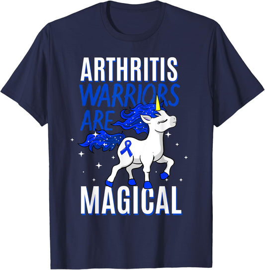 Arthritis Warrior Magical Unicorn Blue Ribbon Inflammation T-Shirt - T-Shirt | Navy