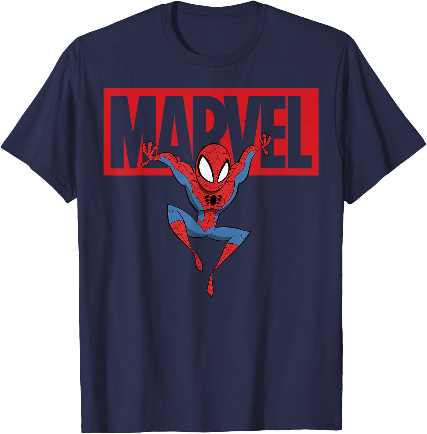 Marvel Spider-Man Chibi Action Pose Logo Outline T-Shirt - T-Shirt | Navy