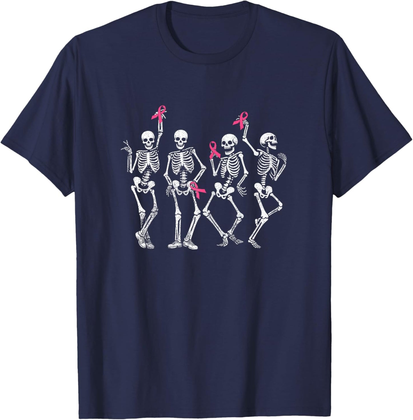 Pink Ribbon Breast Cancer Awareness Skeleton Women Men Kids T-Shirt - T-Shirt | Navy