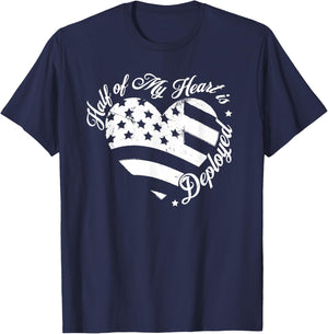 Half of My Heart is Deployed Husband Wife Deployment Gifts T-Shirt - T-Shirt | Navy