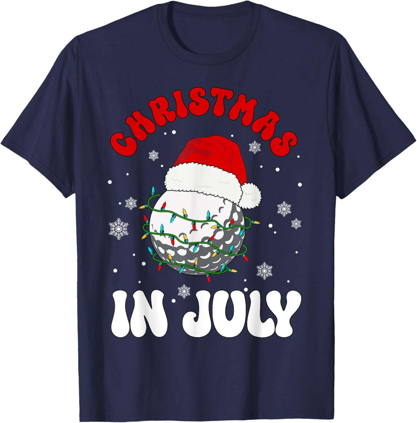 Colorful Santa Hat Lights Funny Golf Lover Christmas In July T-Shirt - T-Shirt | Navy