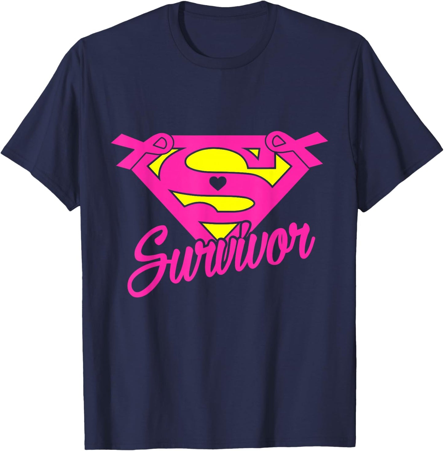 Breast Cancer Awareness Survivor Pink Ribbon Superhero T-Shirt - T-Shirt | Navy