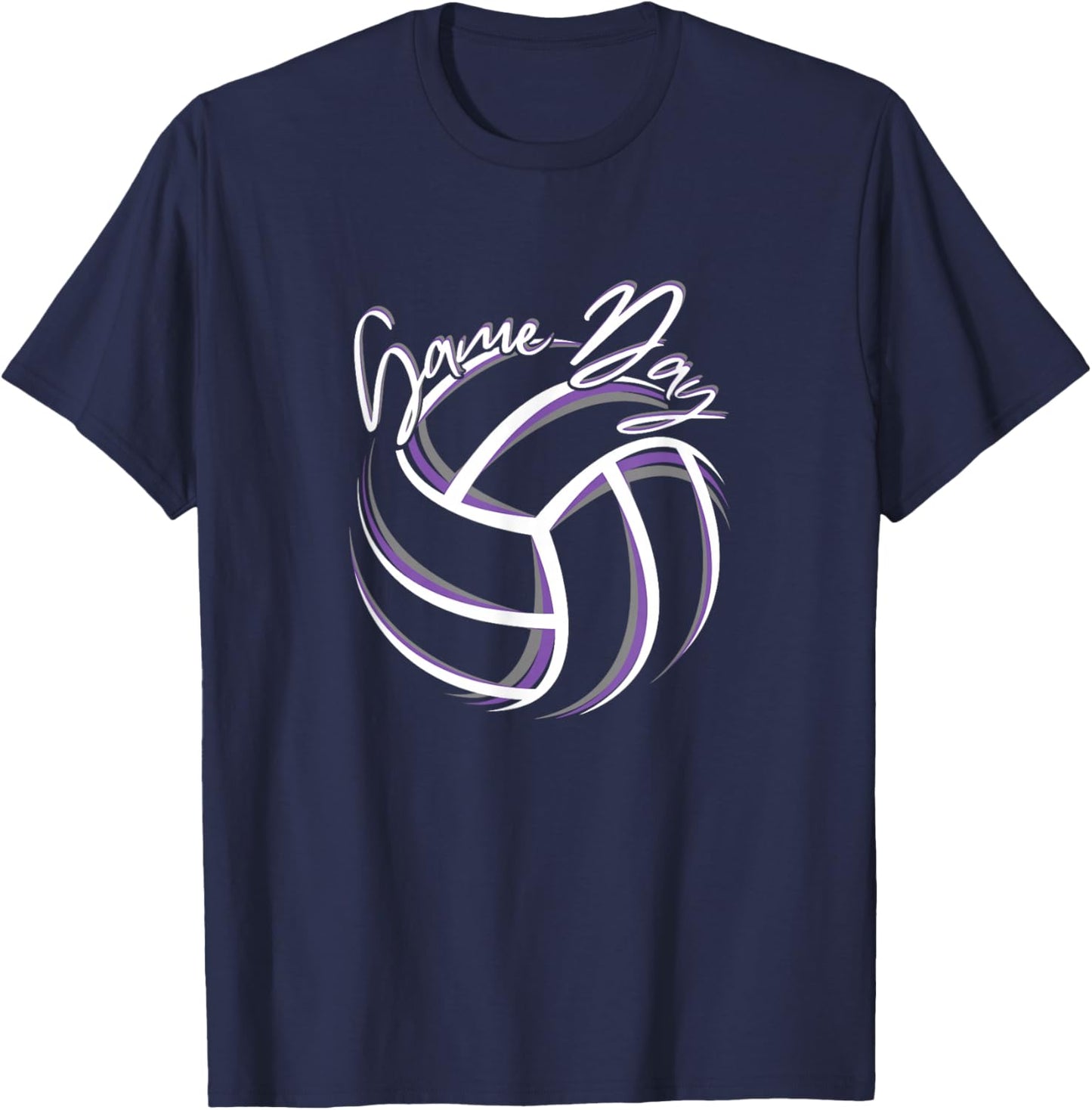 Purple & White Volleyball Season Game Day Volleyball Graphic T-Shirt - T-Shirt | Navy