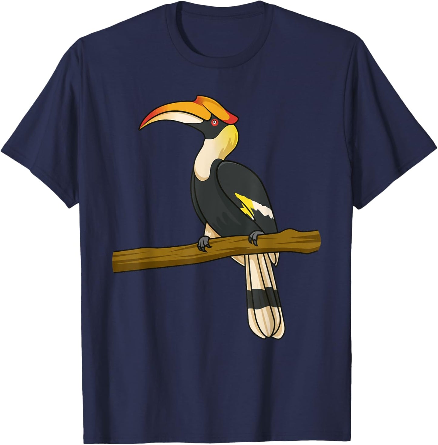Tropical Hornbill sitting on a Tree Branch Hornbill Bird T-Shirt - T-Shirt | Navy