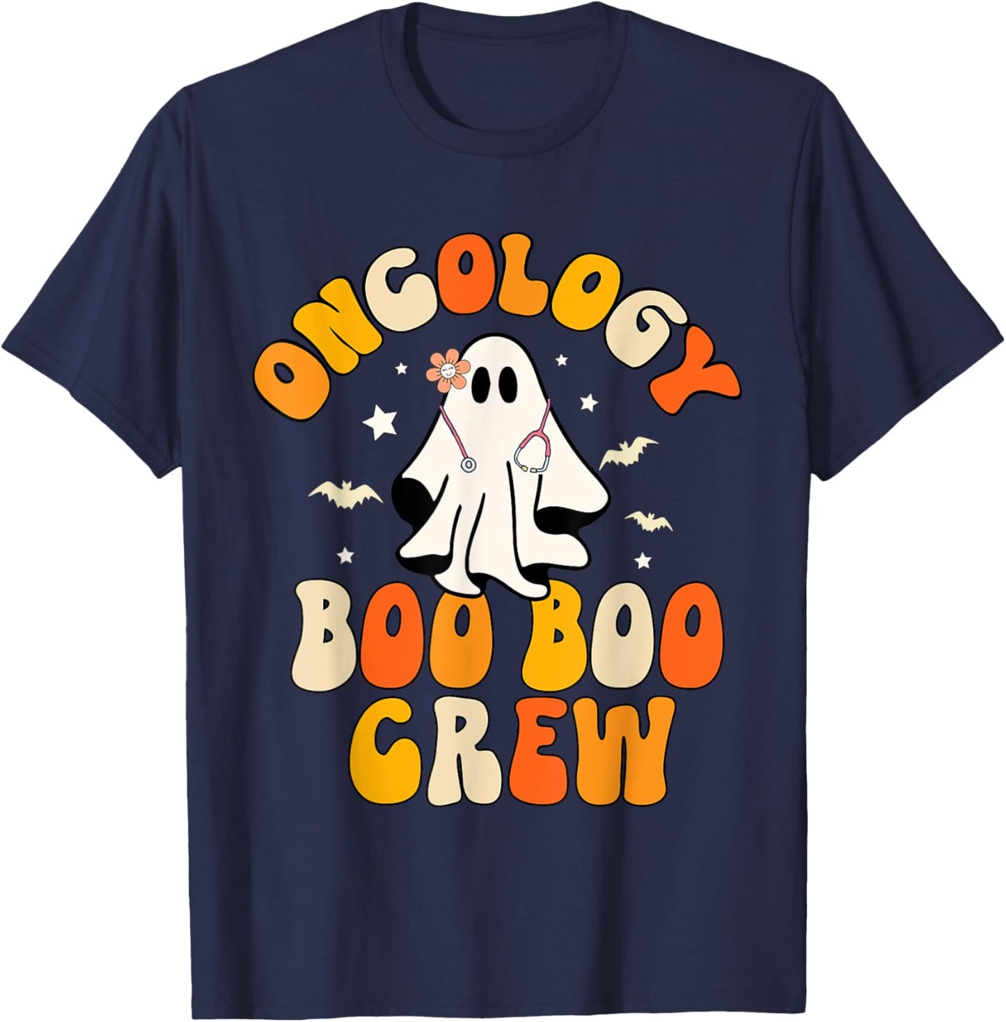 Groovy oncology Nurse Boo Boo Crew Ghost Nursing Halloween T-Shirt - T-Shirt | Navy