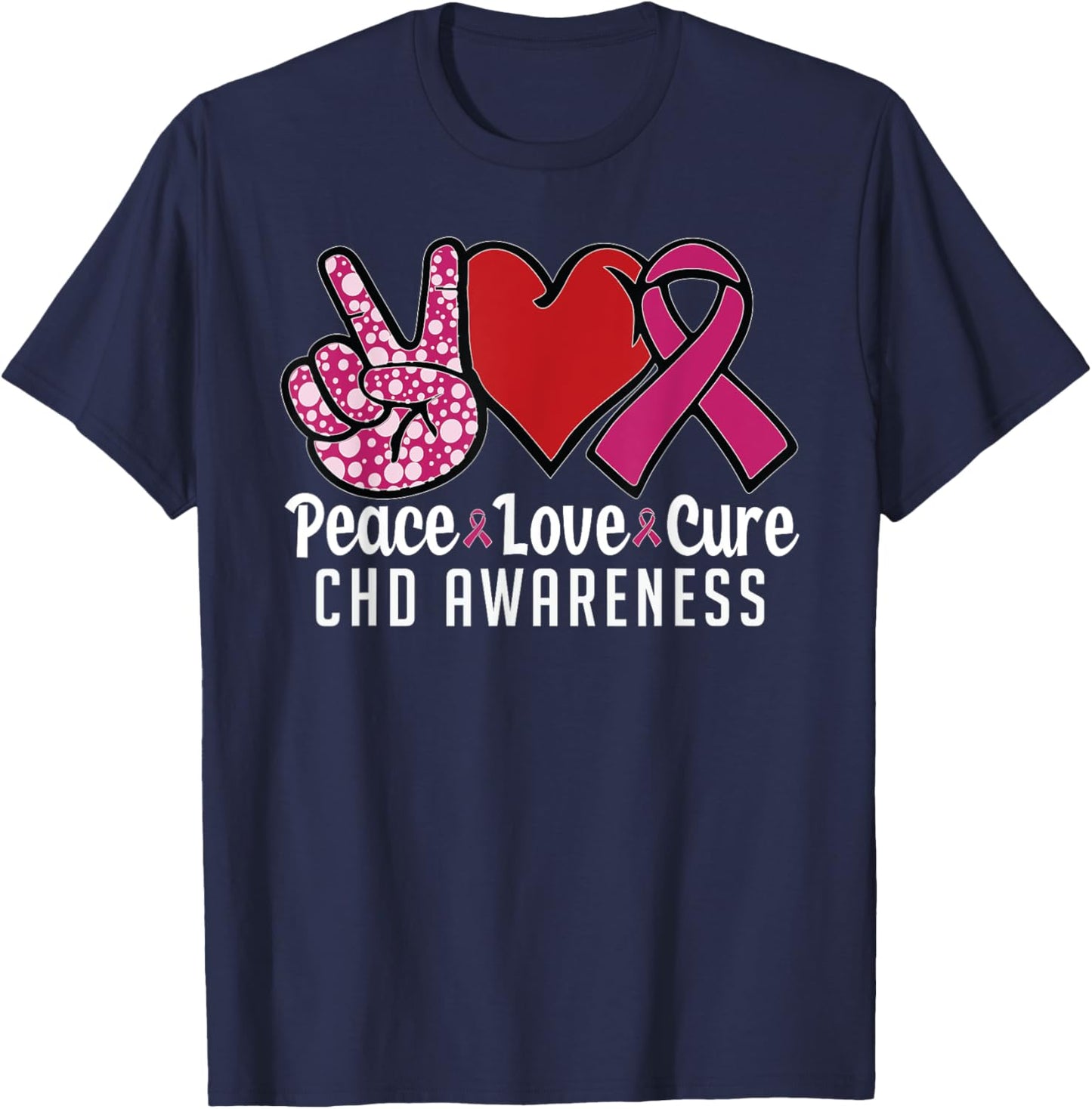 Peace Love Cure CHD Awareness congenital heart defect T-Shirt - T-Shirt | Navy