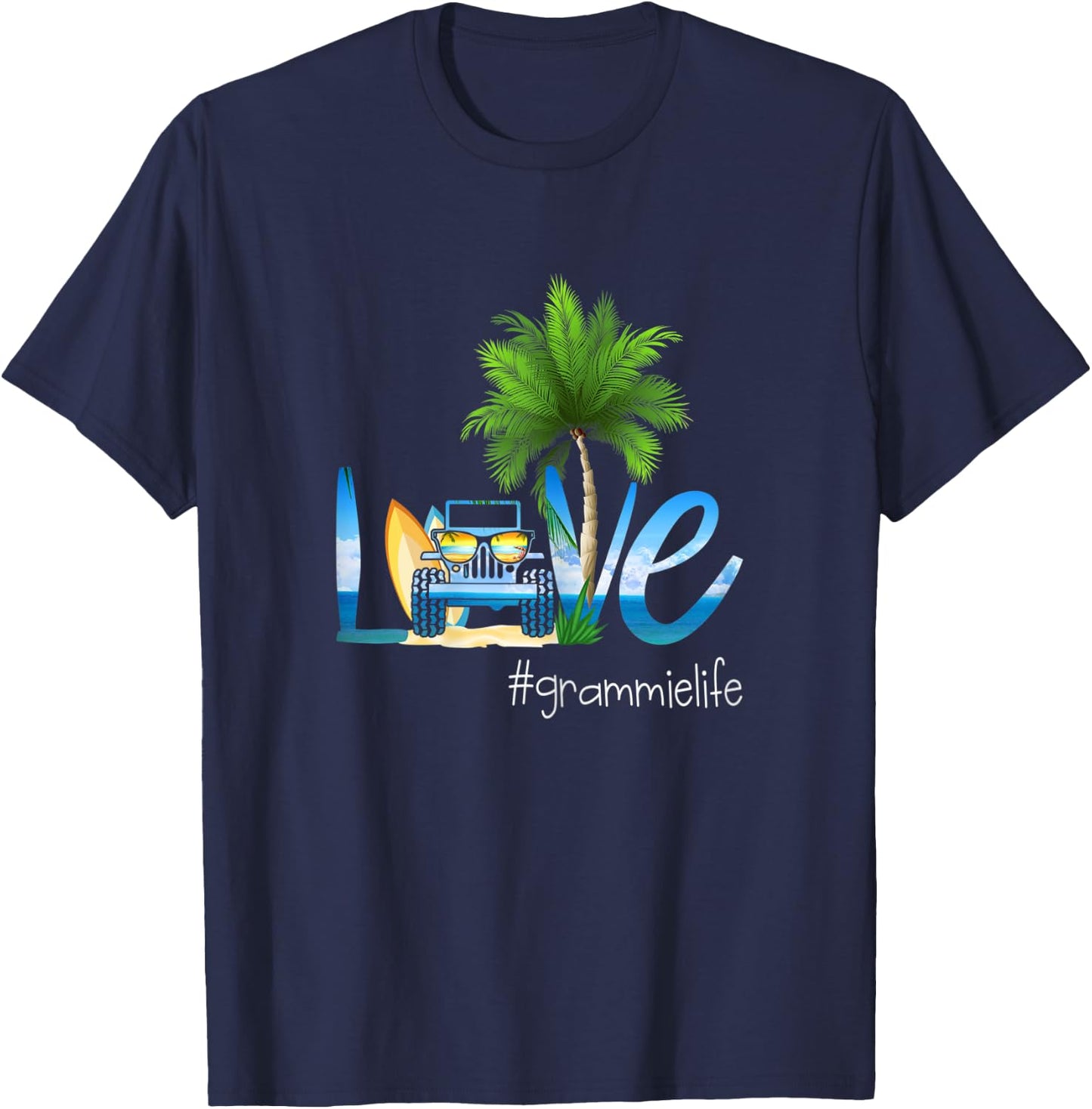 Love Grammie Life-Vacation- Beach and Truck Women T-Shirt - T-Shirt | Navy