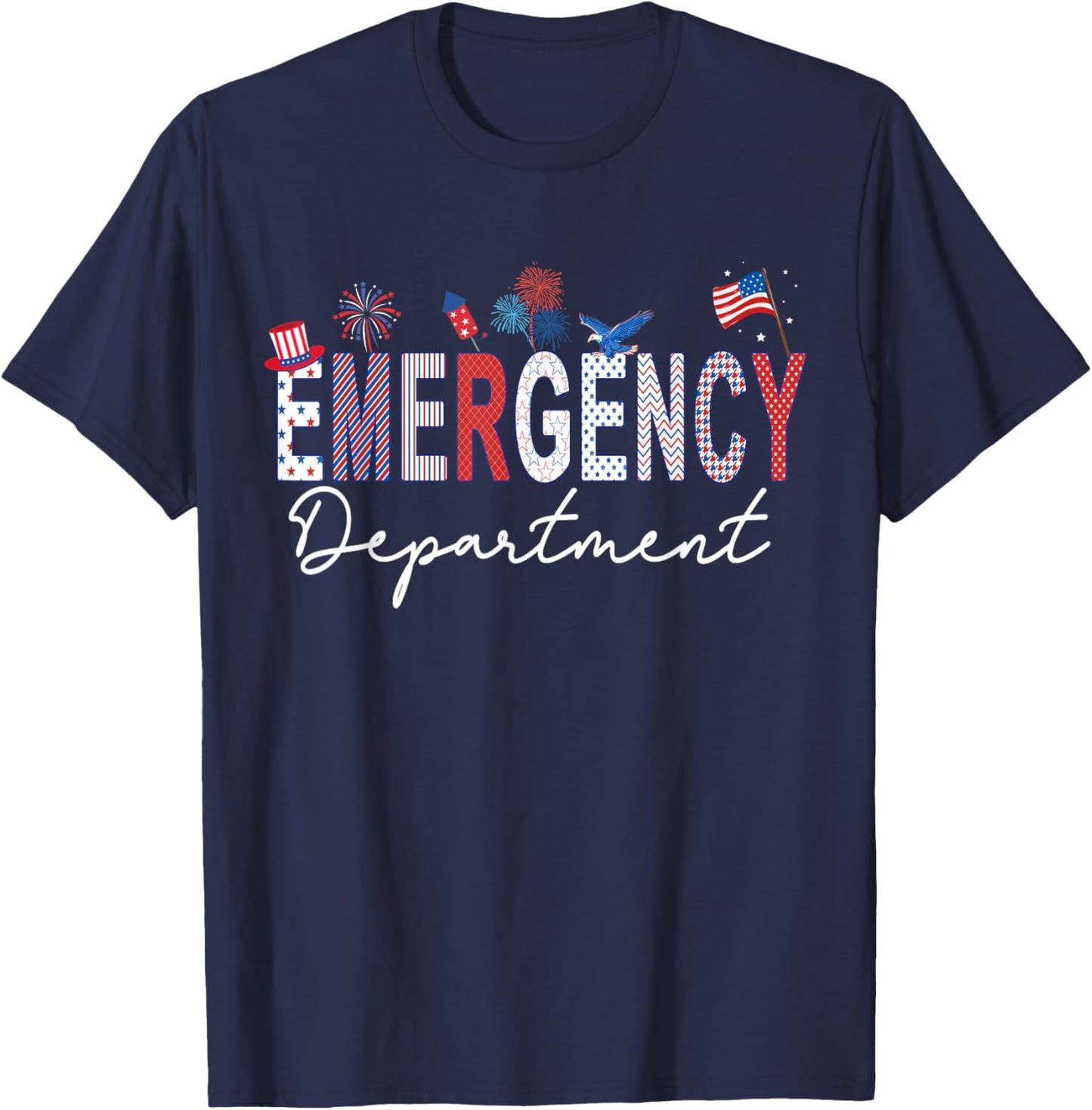 Emergency Department 4th of July USA Emergency Room Nurse T-Shirt - T-Shirt | Navy