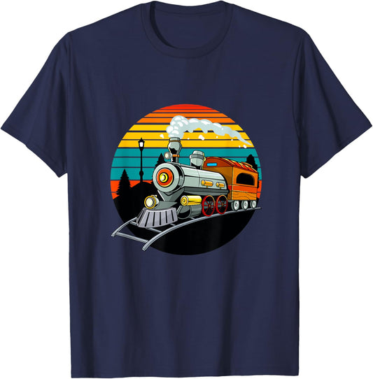Train Lovers Retro Vintage Railroads Men Boys Kids Toddlers T-Shirt - T-Shirt | Navy