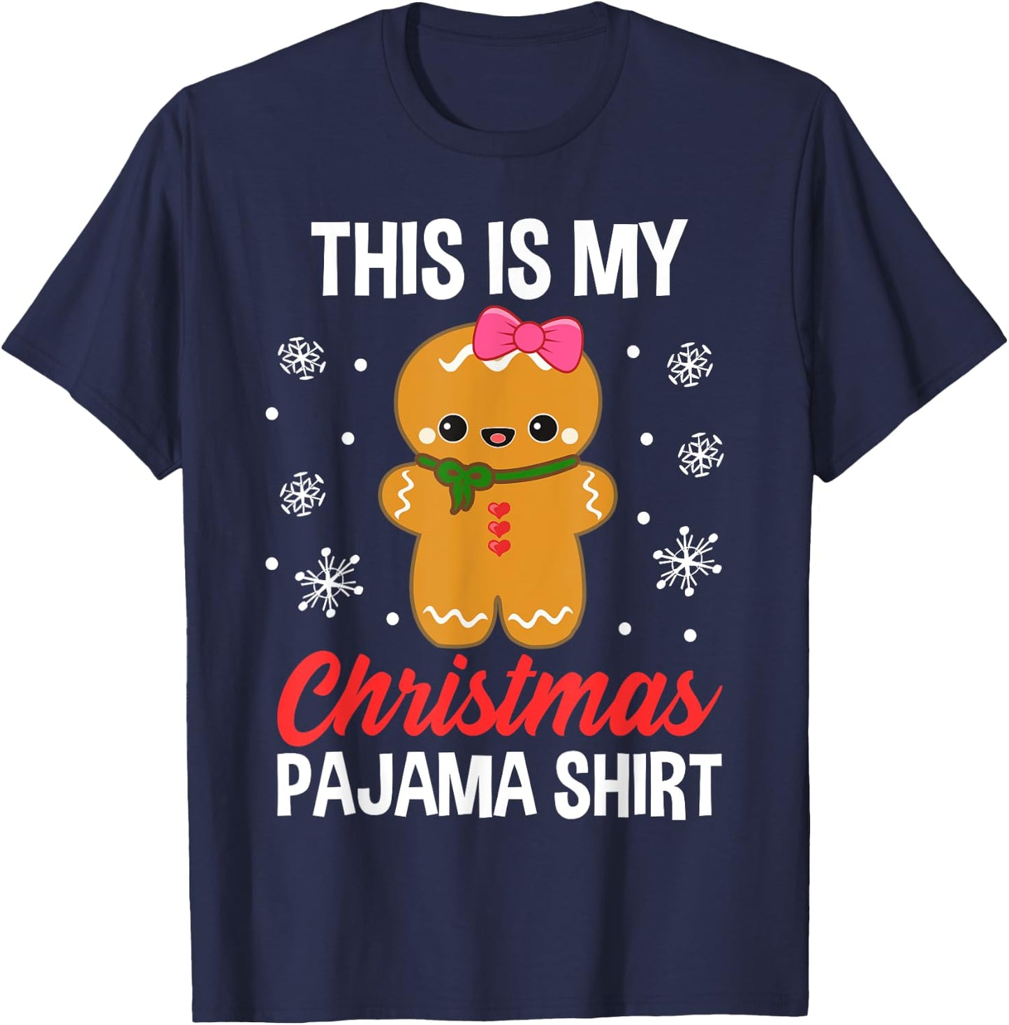 Funny Christmas Gingerbread Man Pajama Pj Outfit Girl Women T-Shirt - T-Shirt | Navy
