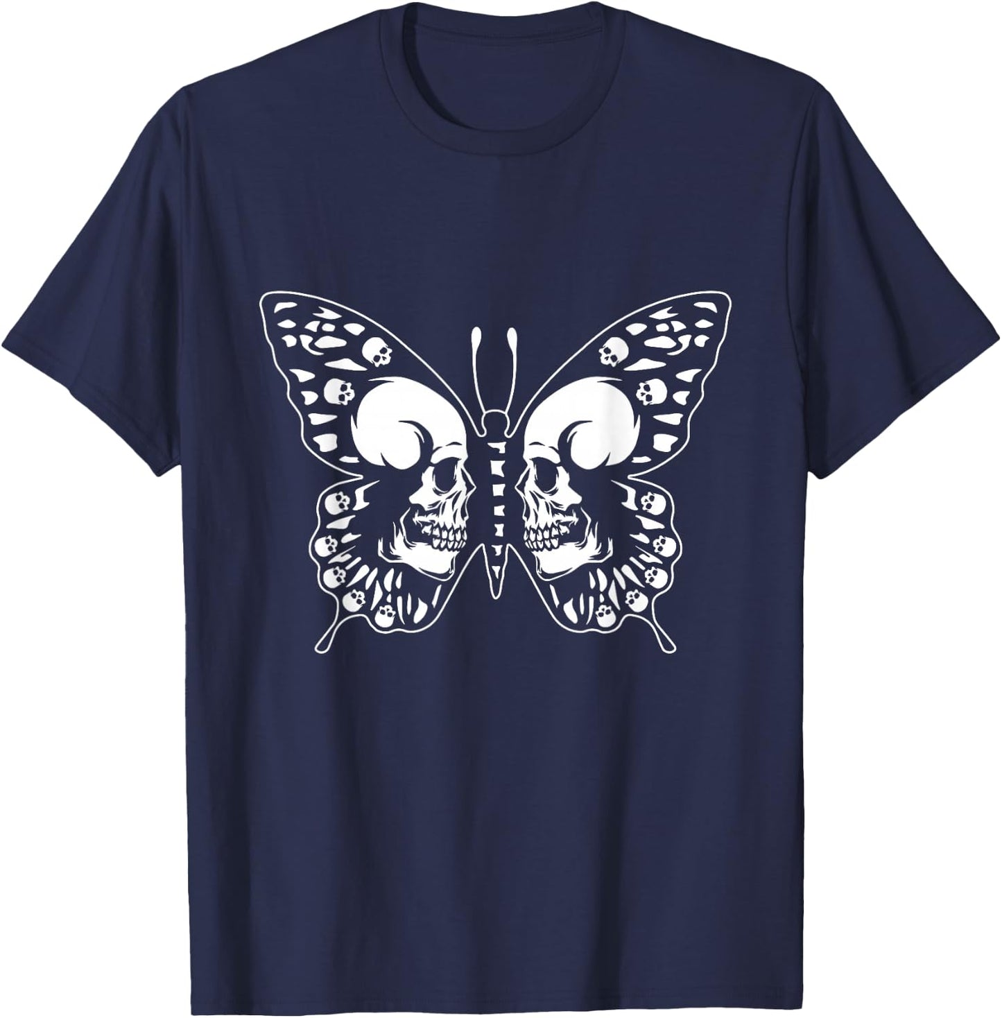 Spooky Halloween Skull Goth Graphic Butterfly Wing Aesthetic T-Shirt - T-Shirt | Navy
