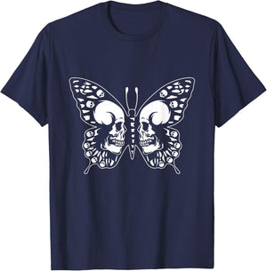 Spooky Halloween Skull Goth Graphic Butterfly Wing Aesthetic T-Shirt - T-Shirt | Navy