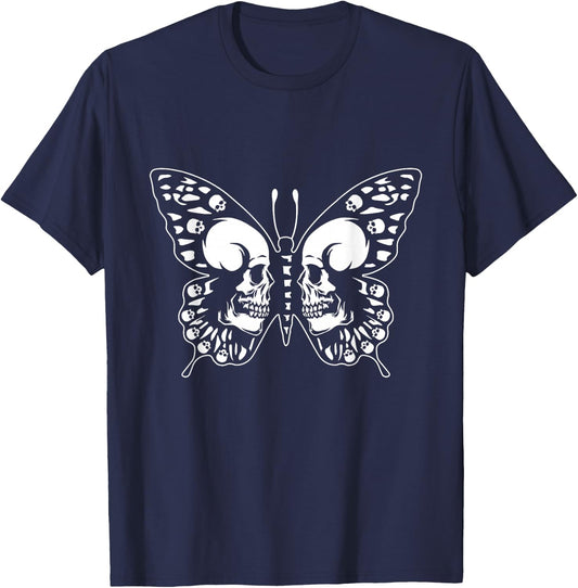 Spooky Halloween Skull Goth Graphic Butterfly Wing Aesthetic T-Shirt - T-Shirt | Navy