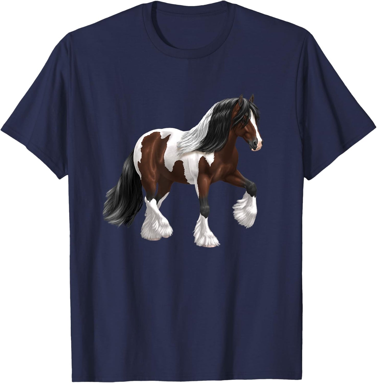 Brown & White Skewbald Bay Pinto Gypsy Vanner Draft Horse T-Shirt - T-Shirt | Navy