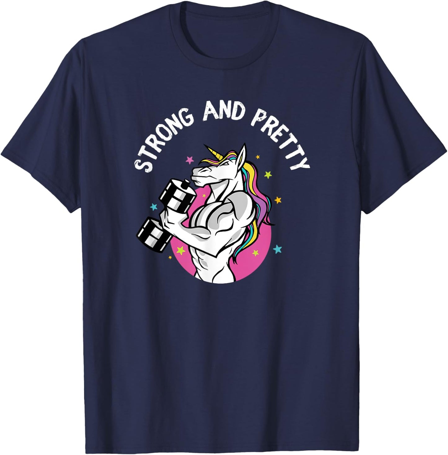 Strong Pretty Muscle Unicorn Weightlifting Fitness Workout T-Shirt - T-Shirt | Navy