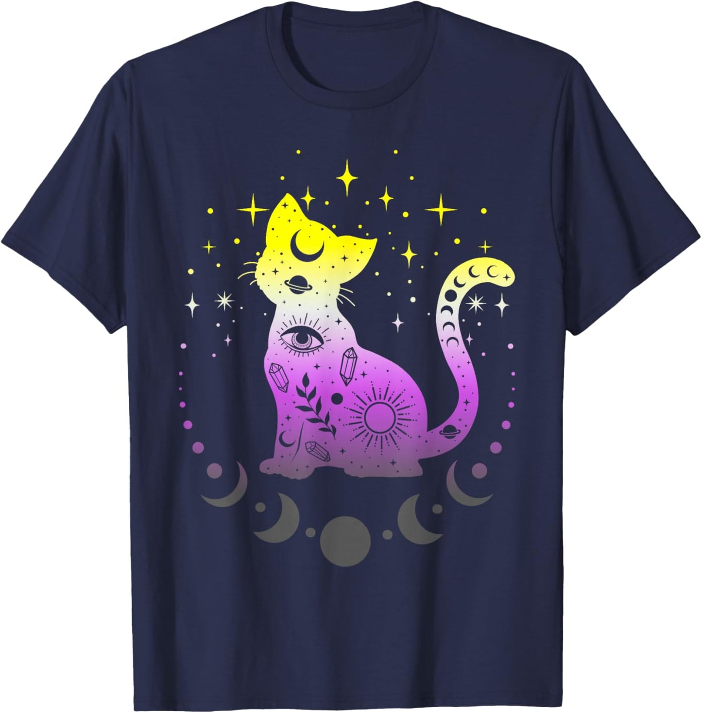 Non-Binary Non-binary Pride Flag Colors Astronomy Cat T-Shirt - T-Shirt | Navy