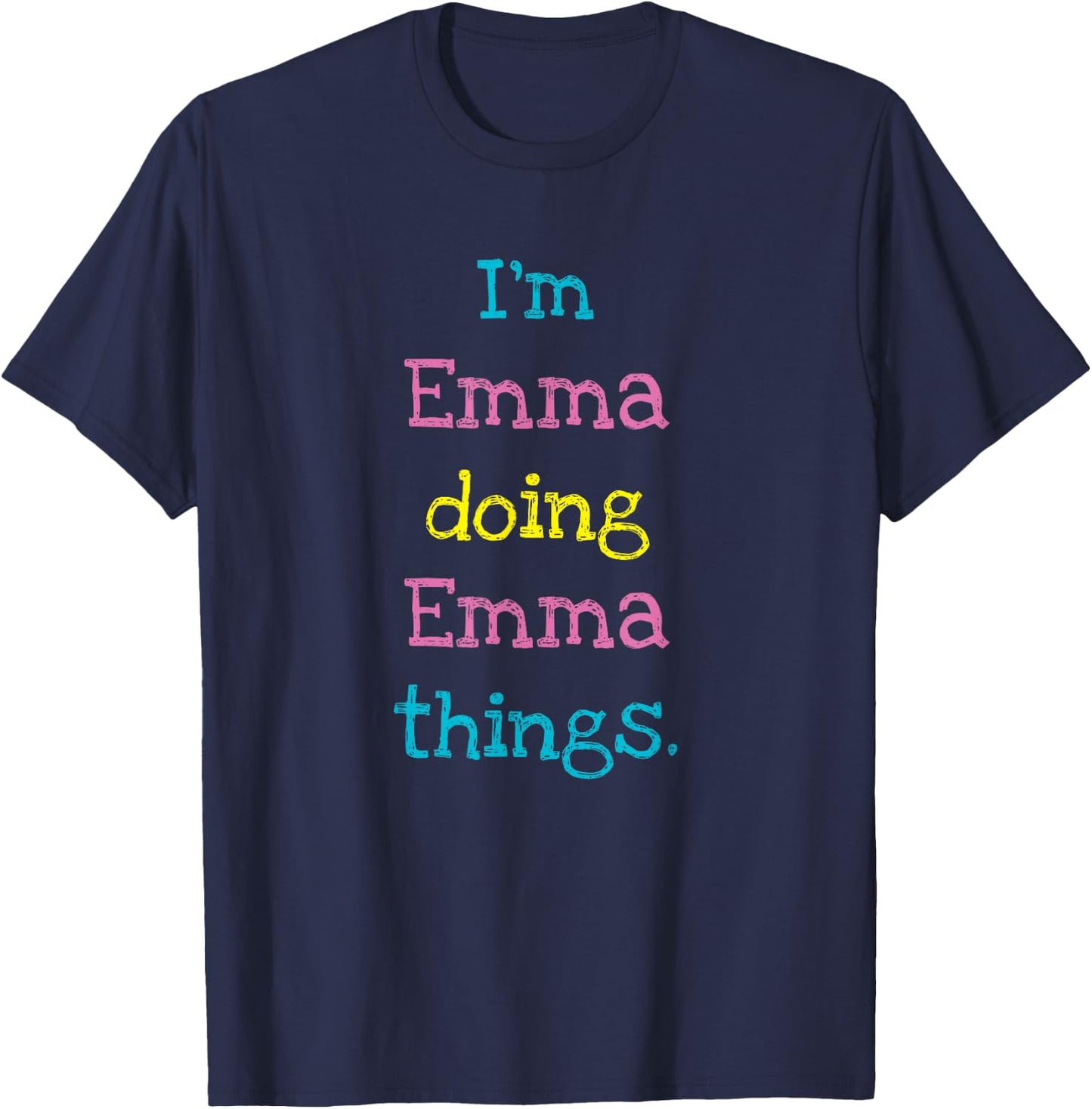 Emma Cute Personalized Text Kid's Top For Girls T-Shirt - T-Shirt | Navy
