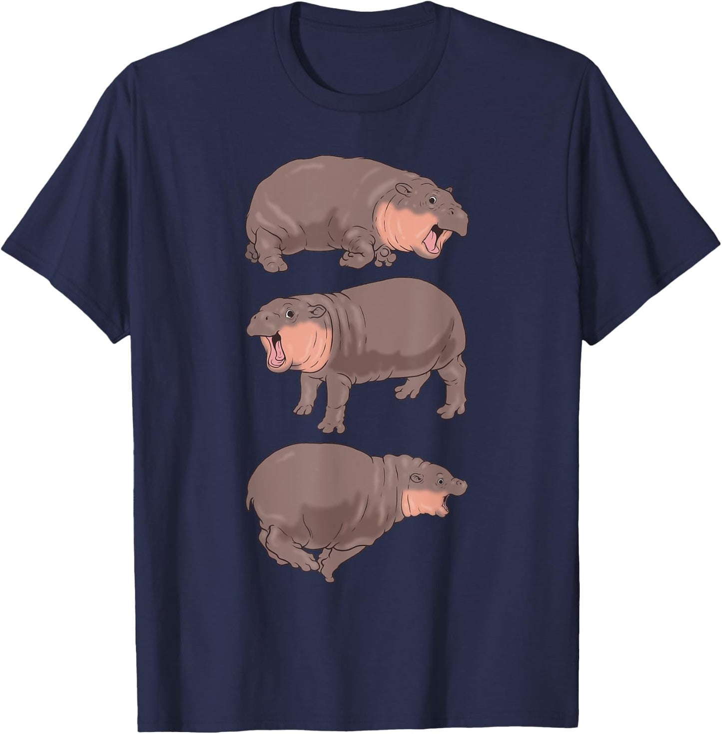 Moo Deng Hippo Shirt Baby Pygmy Hippo Bouncy Pork Funny Meme T-Shirt - T-Shirt | Navy