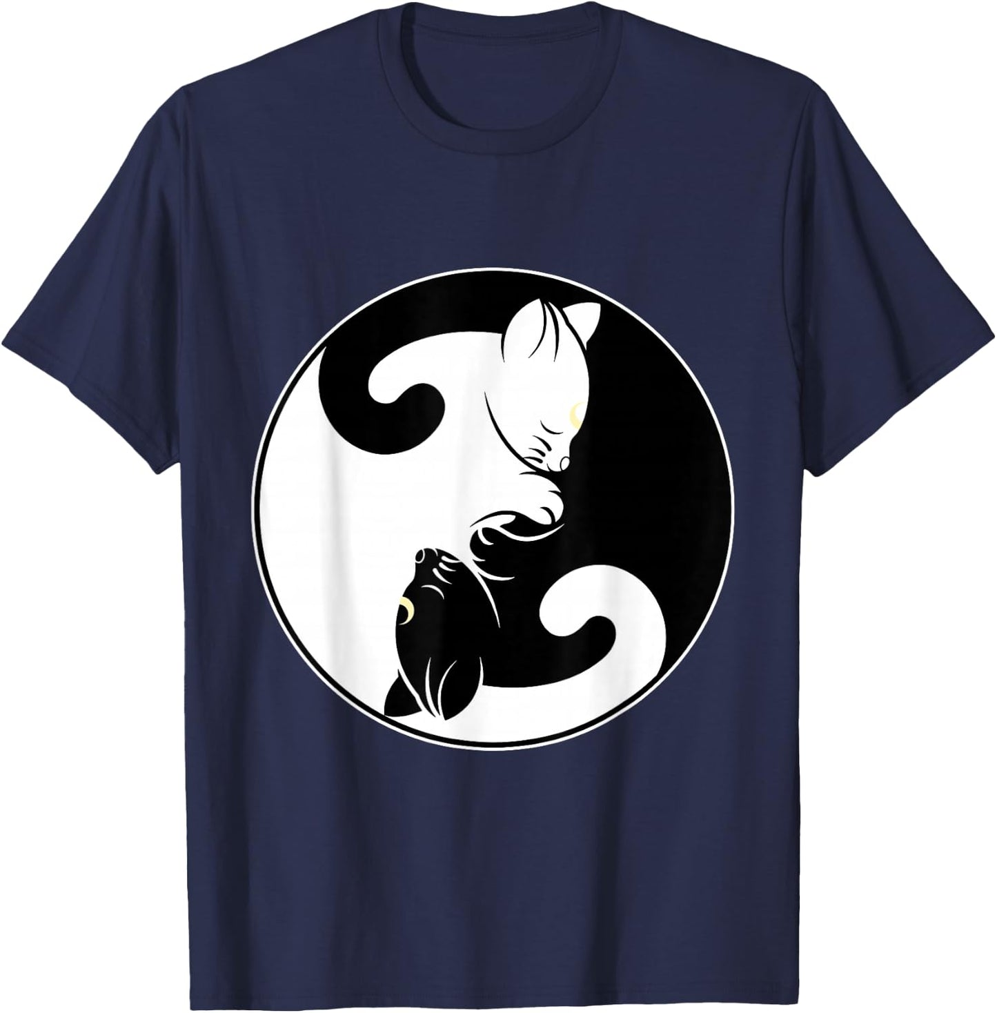 Kawaii Yin Yang Black Cat With Moon Crescent Head Manga Neko T-Shirt - T-Shirt | Navy