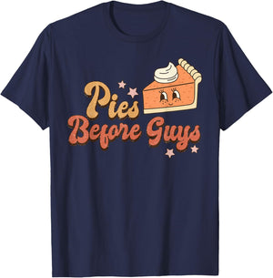 Groovy Retro Pumpkin Pies Thanksgiving Dinner Before Guys T-Shirt - T-Shirt | Navy