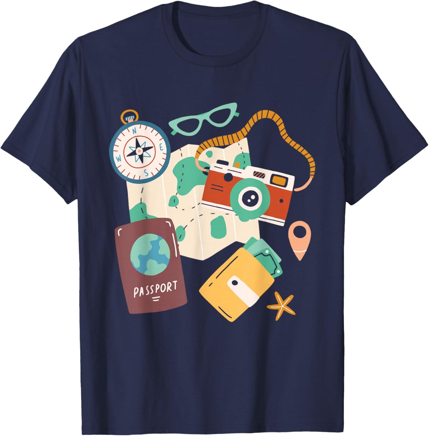 Tourist Holidays Costume Camera Passport Traveling Vacation T-Shirt - T-Shirt | Navy