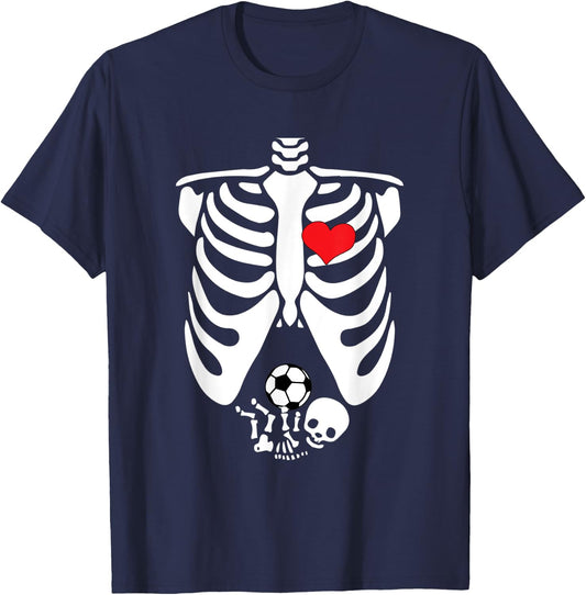 Funny Skeleton Baby Pregnant Halloween Soccer T-Shirt - T-Shirt | Navy