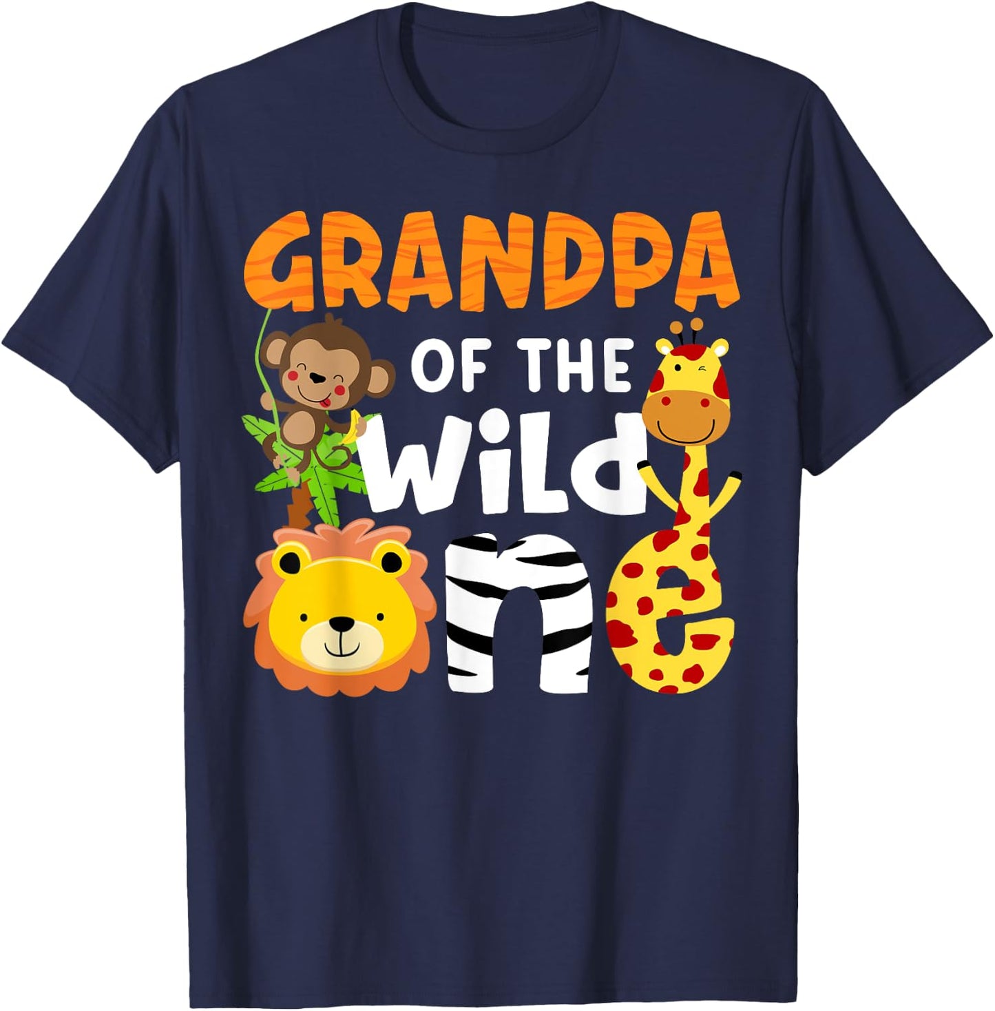 Grandpa of the Wild One Zoo Bday Safari Jungle Animals Party T-Shirt - T-Shirt | Navy