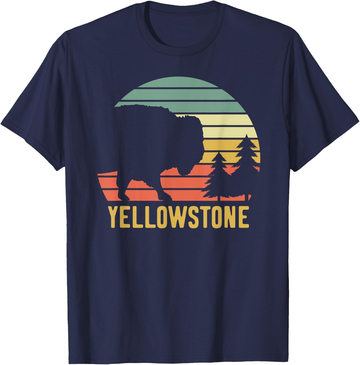 Yellowstone National Park Travel Buffalo Bison Vintage T-Shirt - T-Shirt | Navy