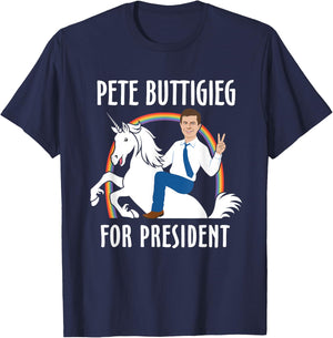 Pete Buttigieg For President Riding Unicorn Funny 2020 T-Shirt - T-Shirt | Navy