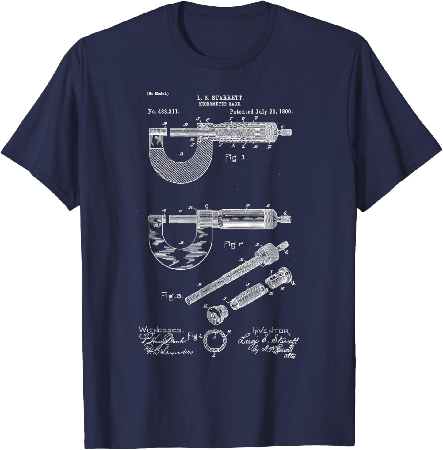 Mechanical Engineer Art Black Vintage Patent Micrometer Gage - Men's Small T-Shirt - T-Shirt | Navy