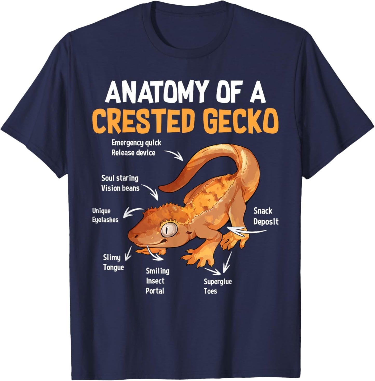 Anatomy Of Crested Gecko Tiny Leopard Gecko T-Shirt - T-Shirt | Navy