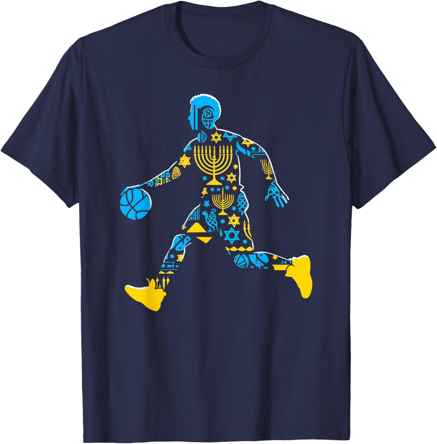 Basketball Menorah Dreidel Jewish Hanukkah Kids T-Shirt - T-Shirt | Navy