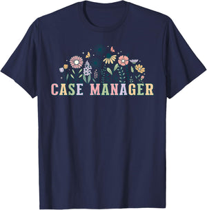 Retro Wildflower Case Management Floral Nurse Case Manager T-Shirt - T-Shirt | Navy