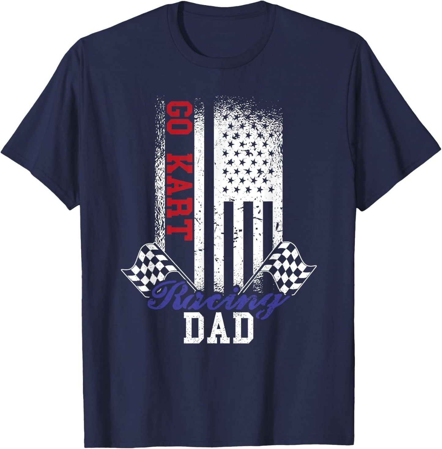 American Flag Go Kart Racing Race Dad Flag Design T-Shirt - T-Shirt | Navy