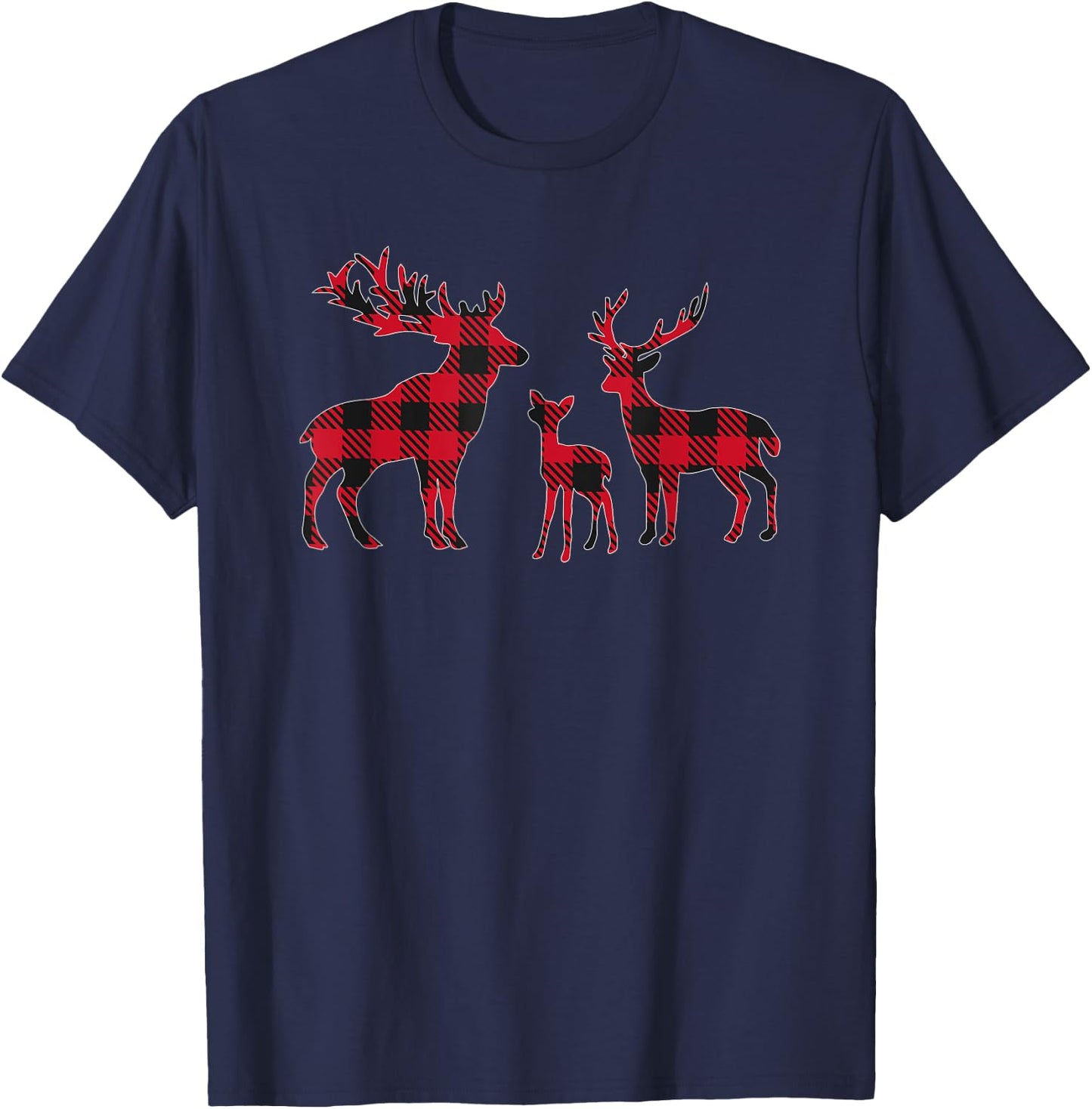 Classic Red and Black Christmas Buffalo Plaid Deer T-Shirt - T-Shirt | Navy