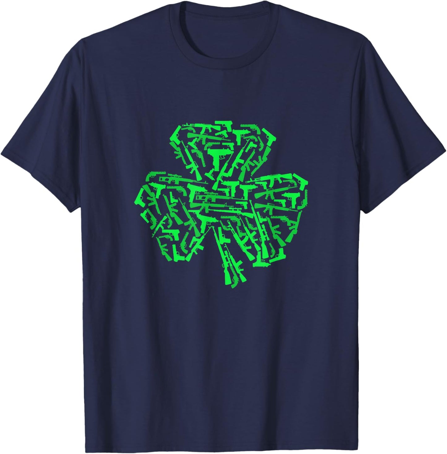 Rifle Weapon Gun Shamrock Funny St Patricks Day 2024 Hunting T-Shirt - T-Shirt | Navy
