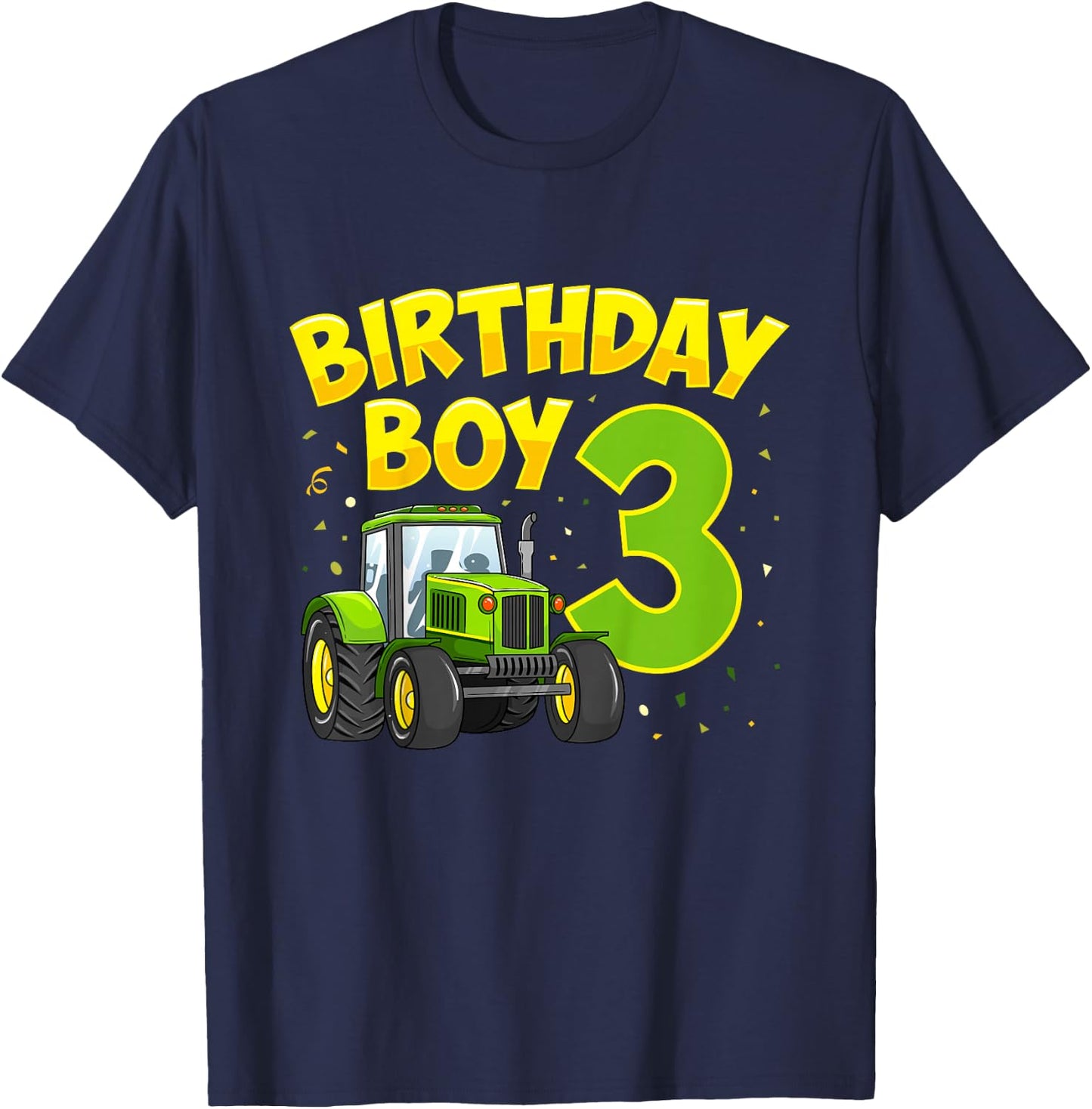 Kids 3rd Birthday Boy 3 Year Old Farm Truck Tractor Party T-Shirt - T-Shirt | Navy