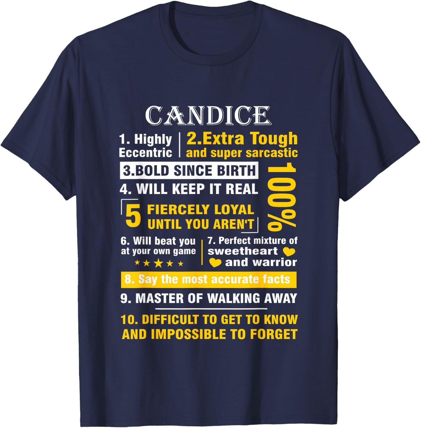 CANDICE Highly Eccentric 10 Facts Shirt First Name shirt T-Shirt - T-Shirt | Navy