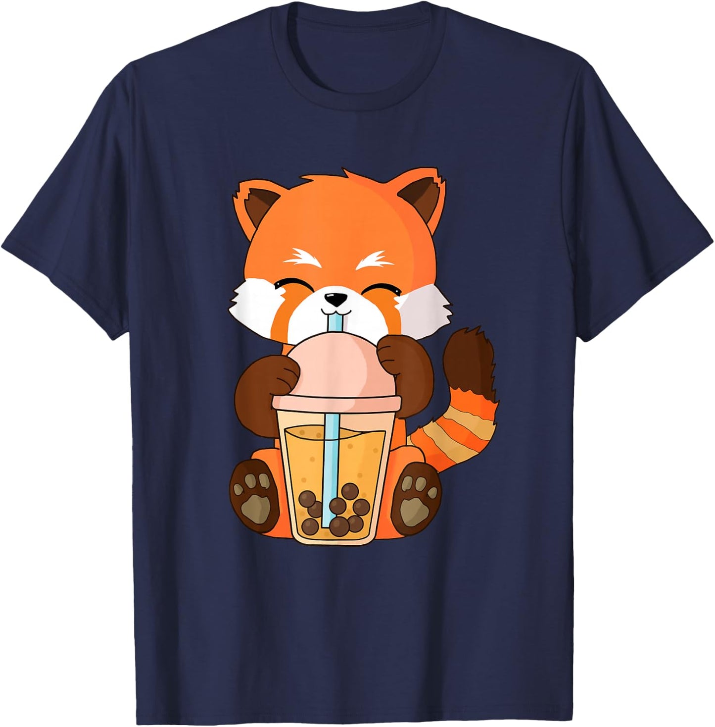 Cute Kawaii Red Panda Boba Tea Bubble Tea Anime T-Shirt - T-Shirt | Navy