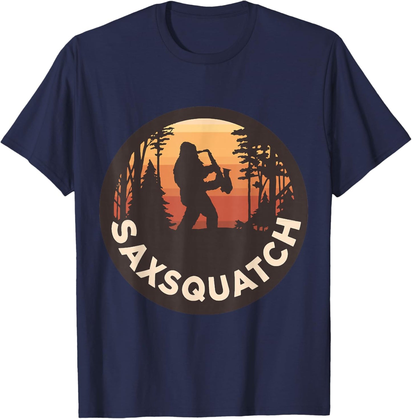 Retro Vintage Sax-Squatch Yeti Bigfoot Playing Saxophone T-Shirt - T-Shirt | Navy