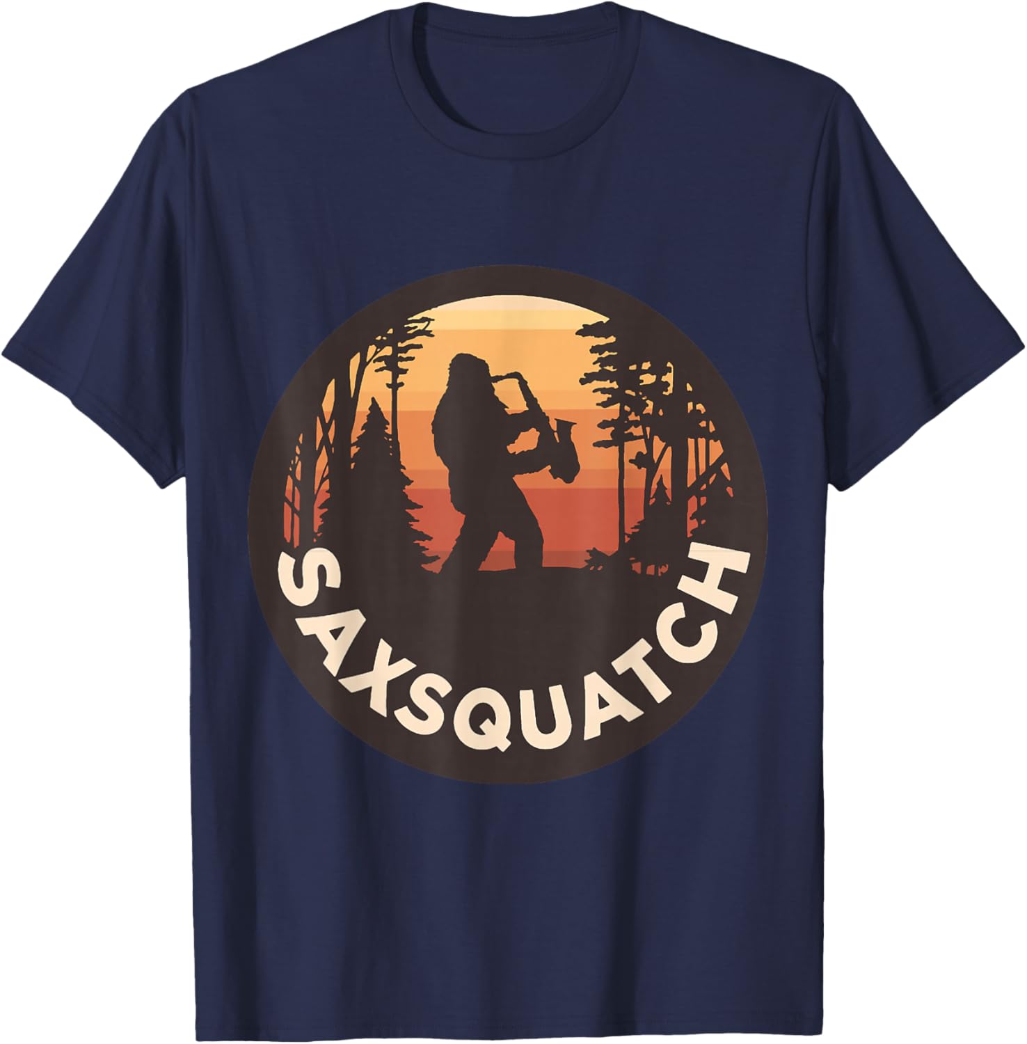 Retro Vintage Sax-Squatch Yeti Bigfoot Playing Saxophone T-Shirt - T-Shirt | Navy