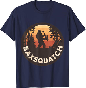 Retro Vintage Sax-Squatch Yeti Bigfoot Playing Saxophone T-Shirt - T-Shirt | Navy