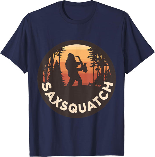 Retro Vintage Sax-Squatch Yeti Bigfoot Playing Saxophone T-Shirt - T-Shirt | Navy