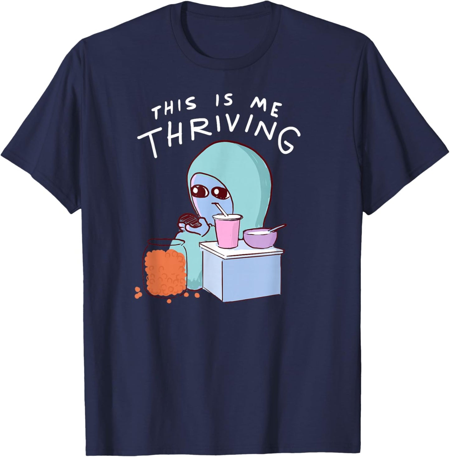 Threadless Nathan W. Pyle This Is Me Thriving Graphic T-Shirt - T-Shirt | Navy