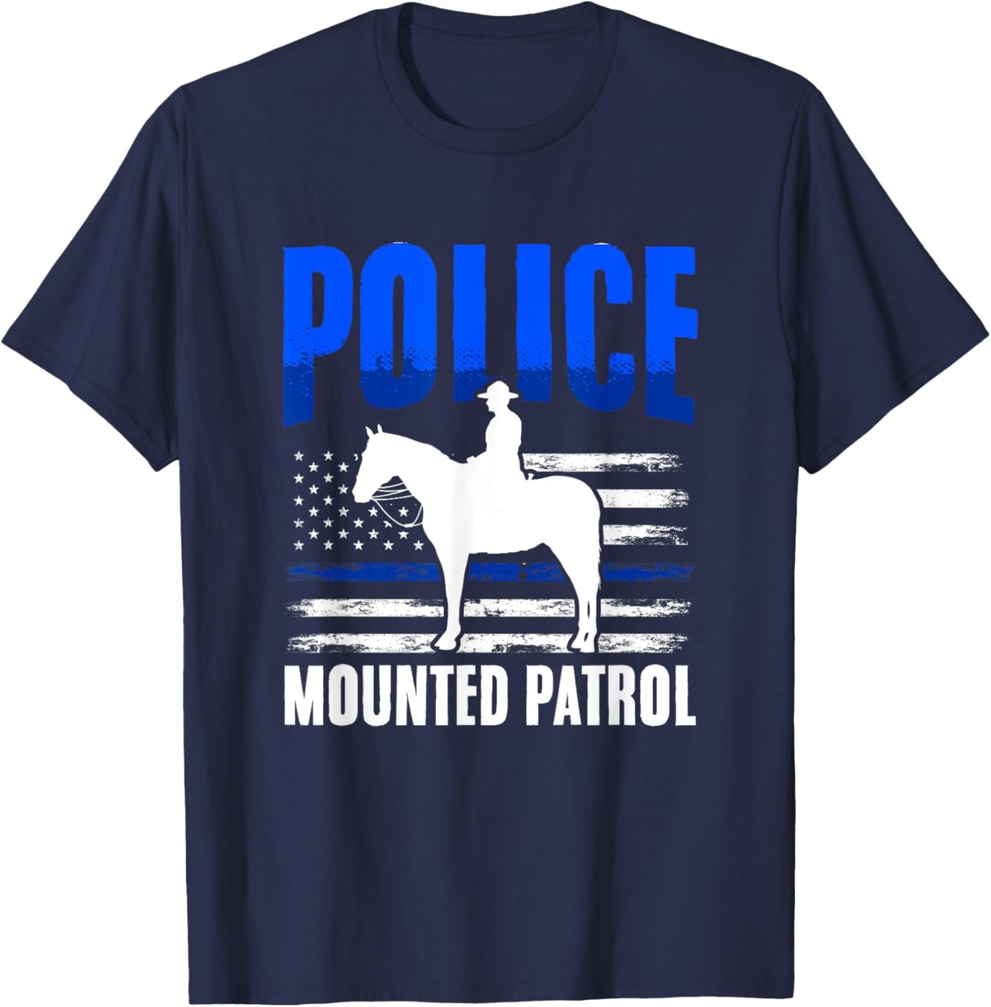 American Flag Thin Blue Line Horse Police Mounted Patrol Men T-Shirt - T-Shirt | Navy