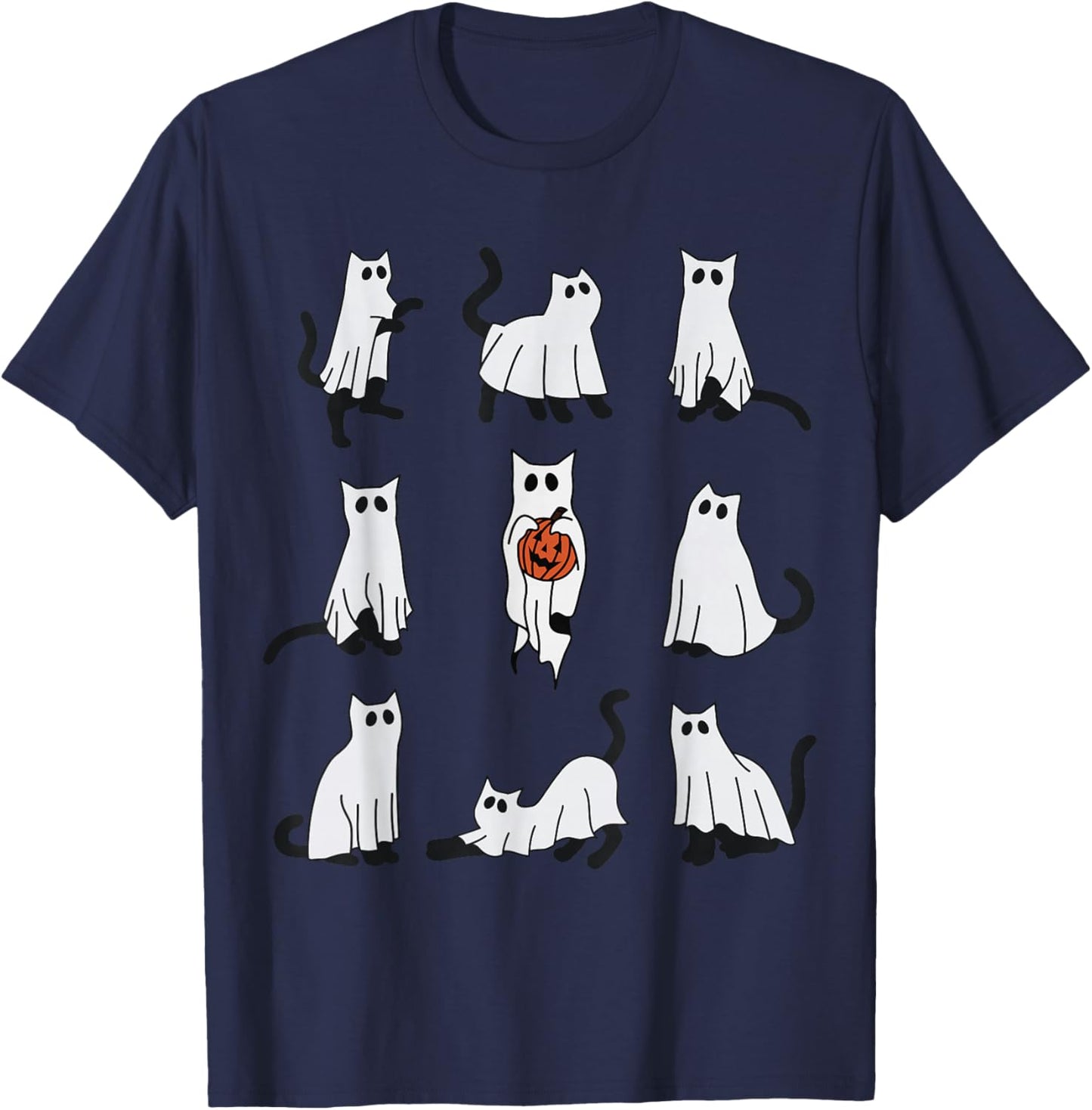 Cute Ghost Cat Funny Halloween Cat Design ghost cat T-Shirt - T-Shirt | Navy