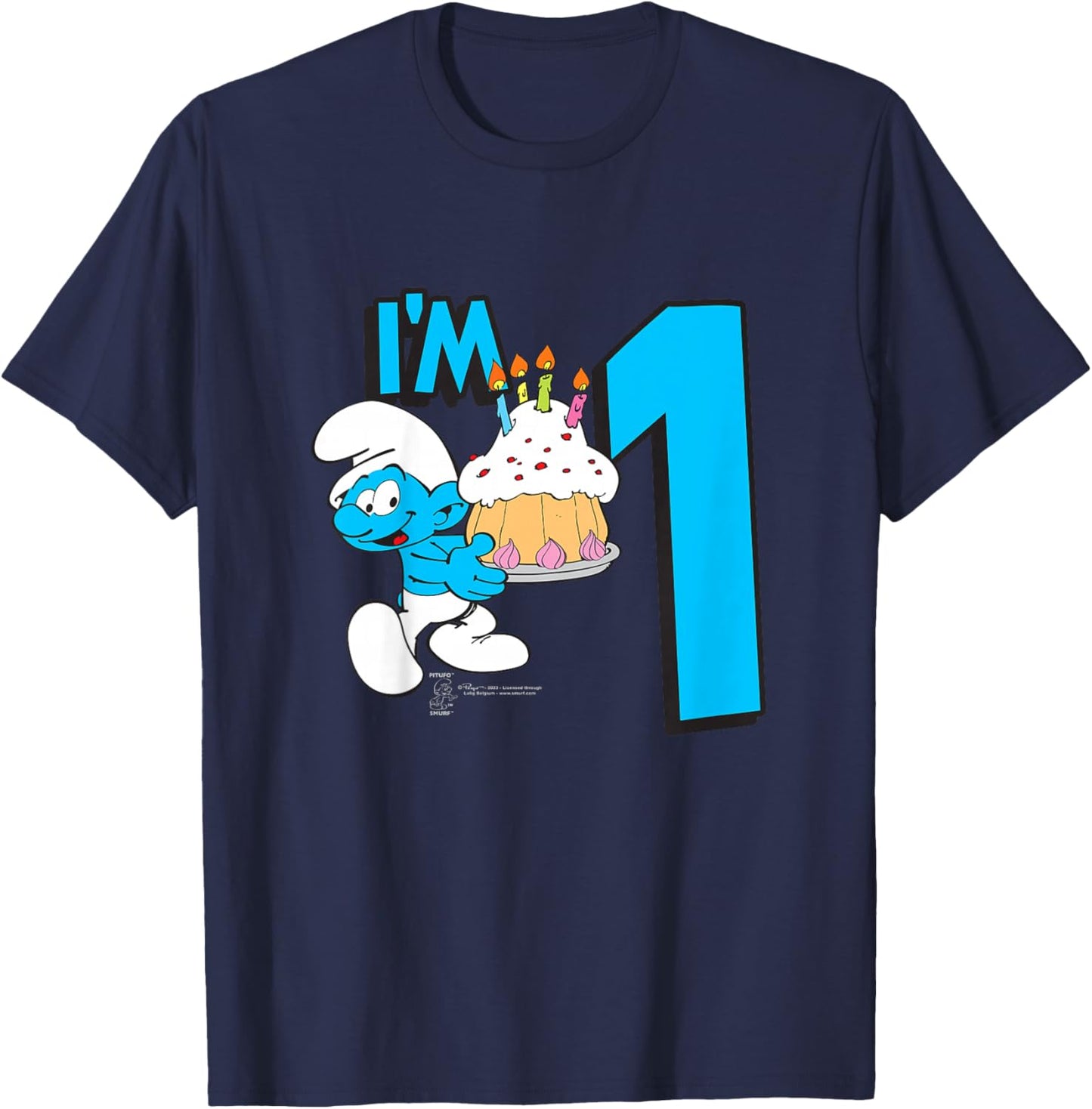 Kids The Smurfs Birthday I'm 1 T-Shirt - T-Shirt | Navy