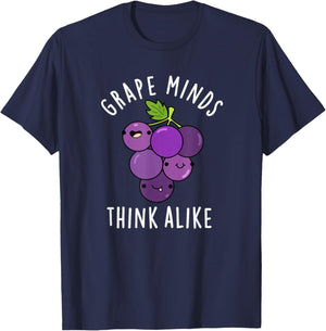 Grape Minds Think Alike Funny Fruit Pun T-Shirt - T-Shirt | Navy